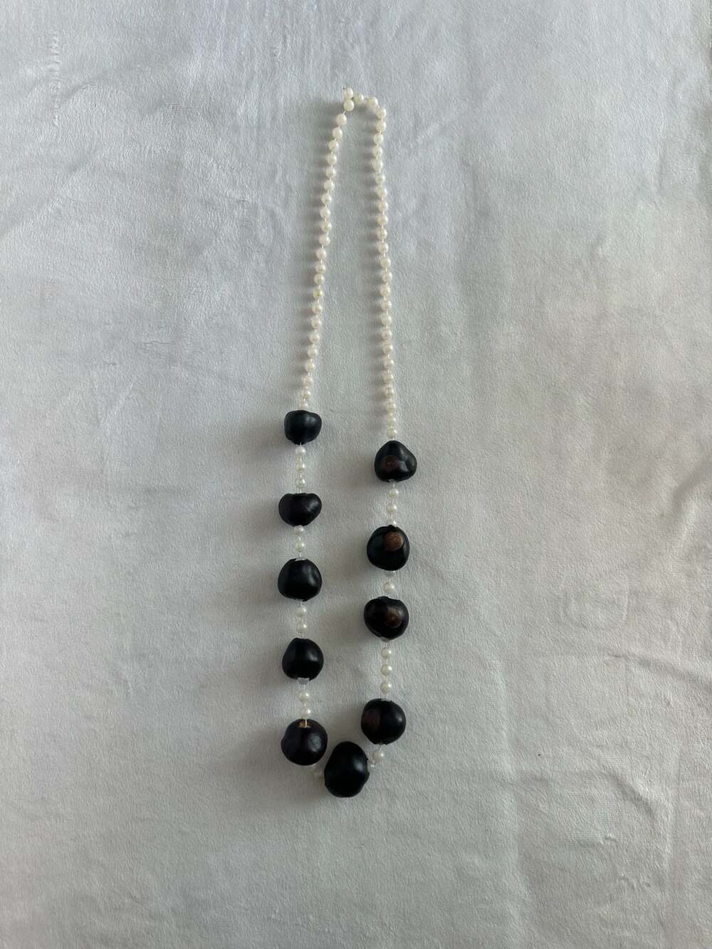 Handmade Buckeye Nut and Faux Pearl Beaded Necklace